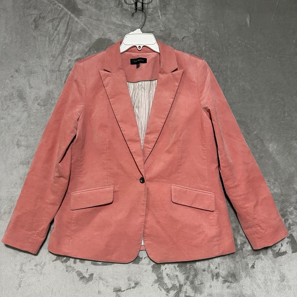 Talbots Velvet Blazer Jacket Womens Size 14 Pink Coquette Preppy Corpcore Office